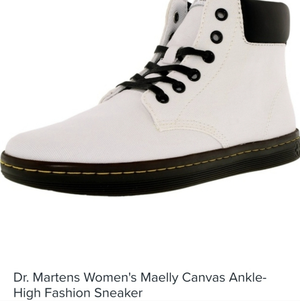 Dr. Martens Maelly White Canvas Ankle-High Boot.
